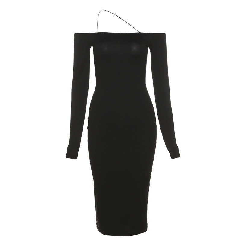 Ropa de mujer europea y americana transfronteriza 2021 otoño nueva correa de hombro sin cuello manga larga SLIM-Fit vaina sexy vestido de mujer image 1