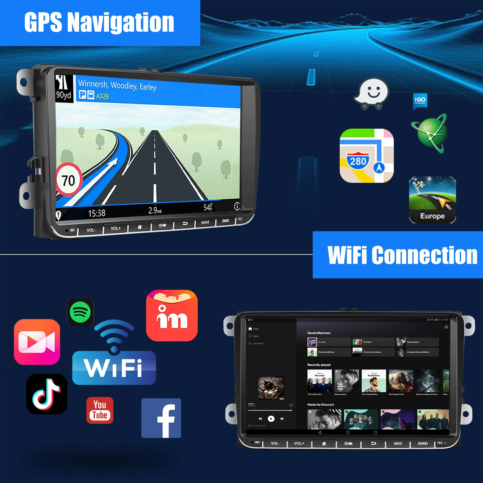 9" Android 14, 4G+64G беспроводная автомобильная акустика с GPS‑навигацией, Wi‑Fi, RDS, FM‑тюнер, Bluetooth, эквалайзер, для моделей Volkswagen
