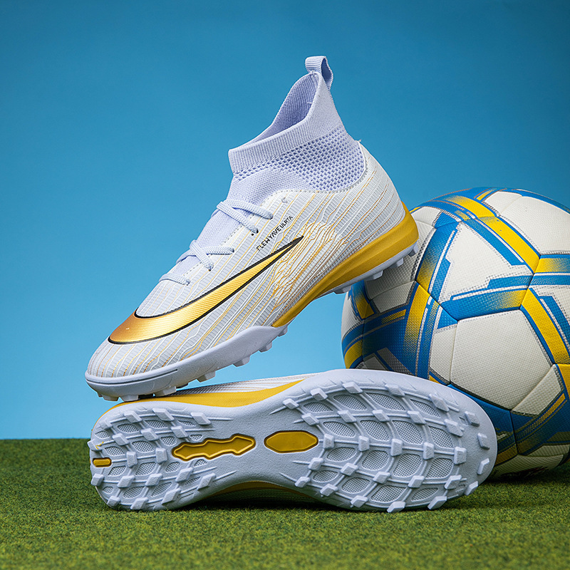 Zapatillas de Fútbol de Cuello Alto para Niños TF y AG TPU y Caucho Transpirable para Césped