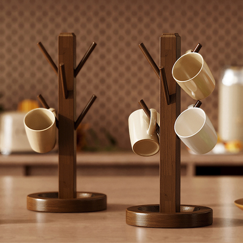 Estante de almacenamiento de tazas de madera maciza, soporte para tazas de té de drenaje al revés, soporte para almacenamiento de tazas de café, adornos de almacenamiento de llaves