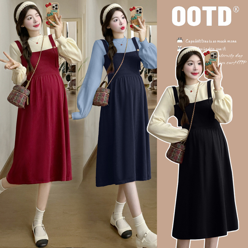 2024 New Autumn and Winter Sweet Age-reducing Christmas Fashion Fake Two-piece Long-sleeved dress