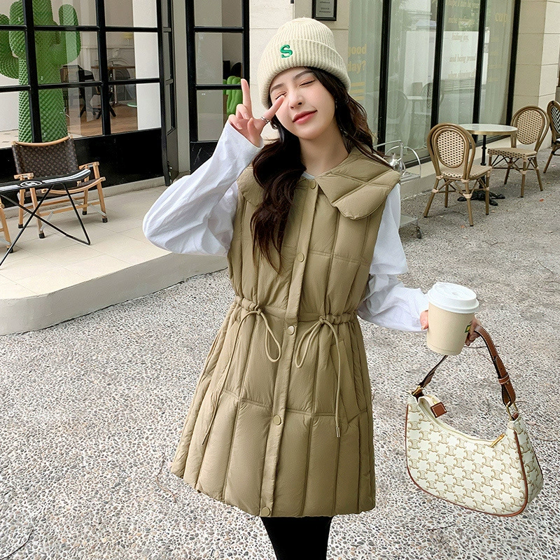 Пуховик из хлопка, женский новый 2023 осенне-зимний жилет средней длины, жилет с тонкой талией в Корейском стиле, толстое пальто для похудения