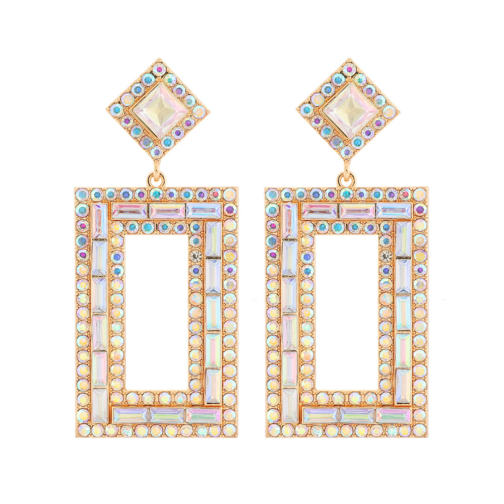 1 Pair Fashion Rectangle Alloy Inlay Rhinestones Women's Drop Earrings display picture 5