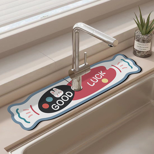 Diatom mud faucet absorbent pad little white rabbit toffee kitchen sink drain pad cute cartoon bathroom sink