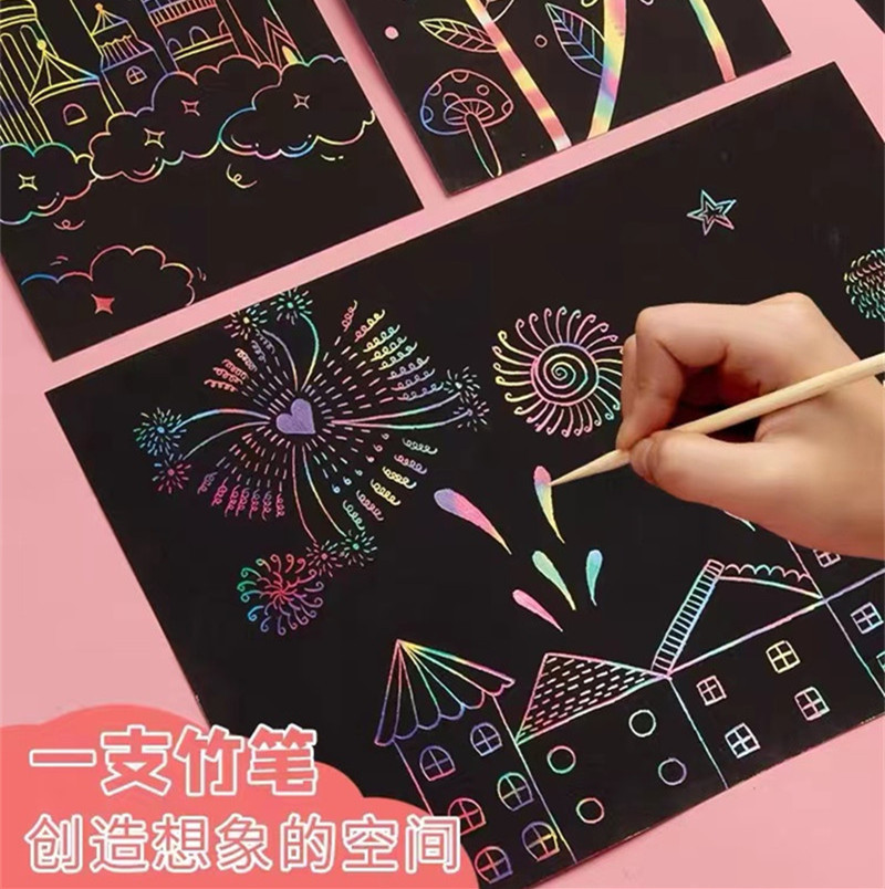 Children's Colorful Scratch Card Paper A4 Children's Scratch Card Paper 16K 8K 4K Creative DIY Drawing