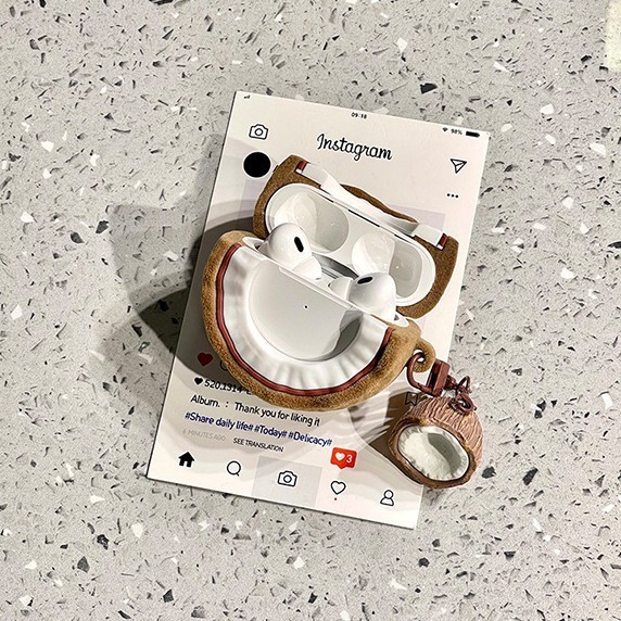 趣味仿真植绒立体椰子适用AirPods3/4代苹果耳机软壳保护套Pro2女|undefined