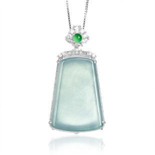High-grade natural A goods jade blue water nothing card S925 silver set ice jade pendant men's and women's necklace pendant