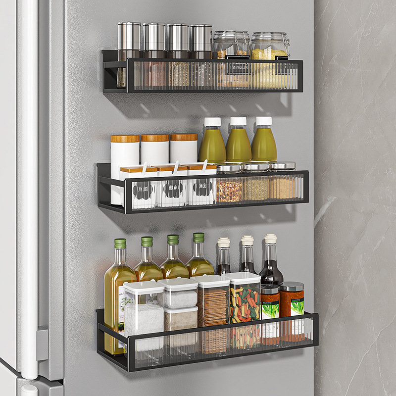 Estante de condimento de cocina sin perforaciones estante lateral del refrigerador estante de almacenamiento de cocina montado en la pared estante de almacenamiento de múltiples capas estante organizador