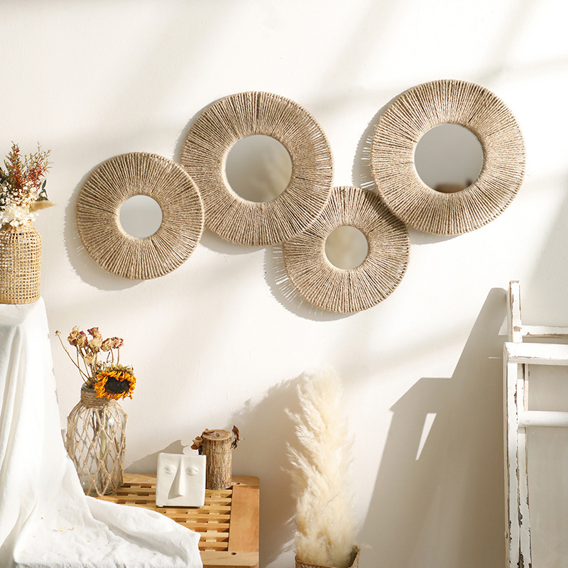 Espejo Decorativo de Pared Tejido, Acrílico, Hecho a Mano, para Dormitorio