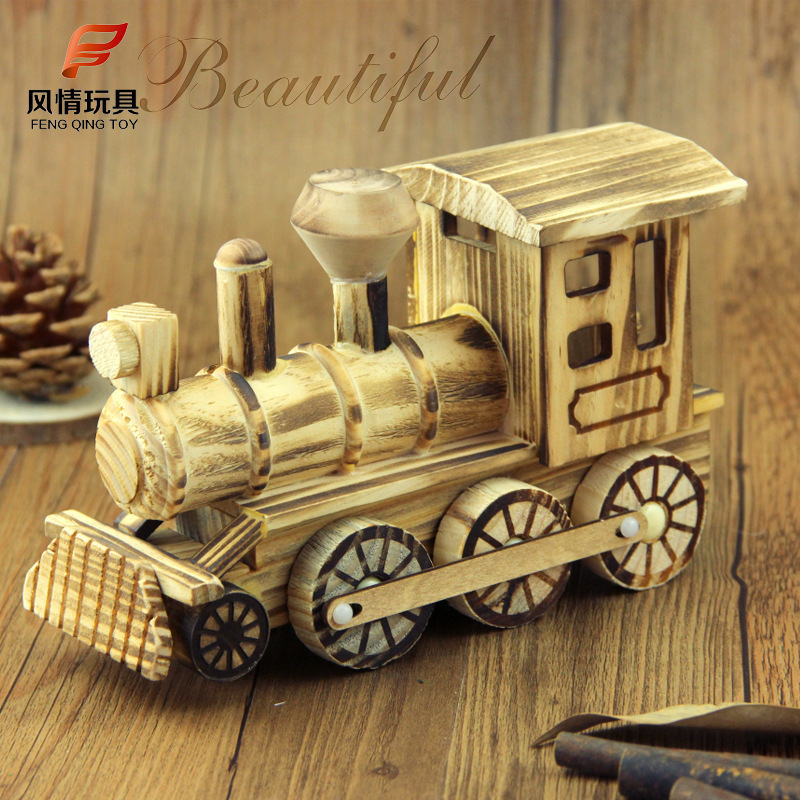 New Mini Wooden Locomotive Artificial Model Wooden Toys Wooden Ornaments Decoration Ornaments Wholesale