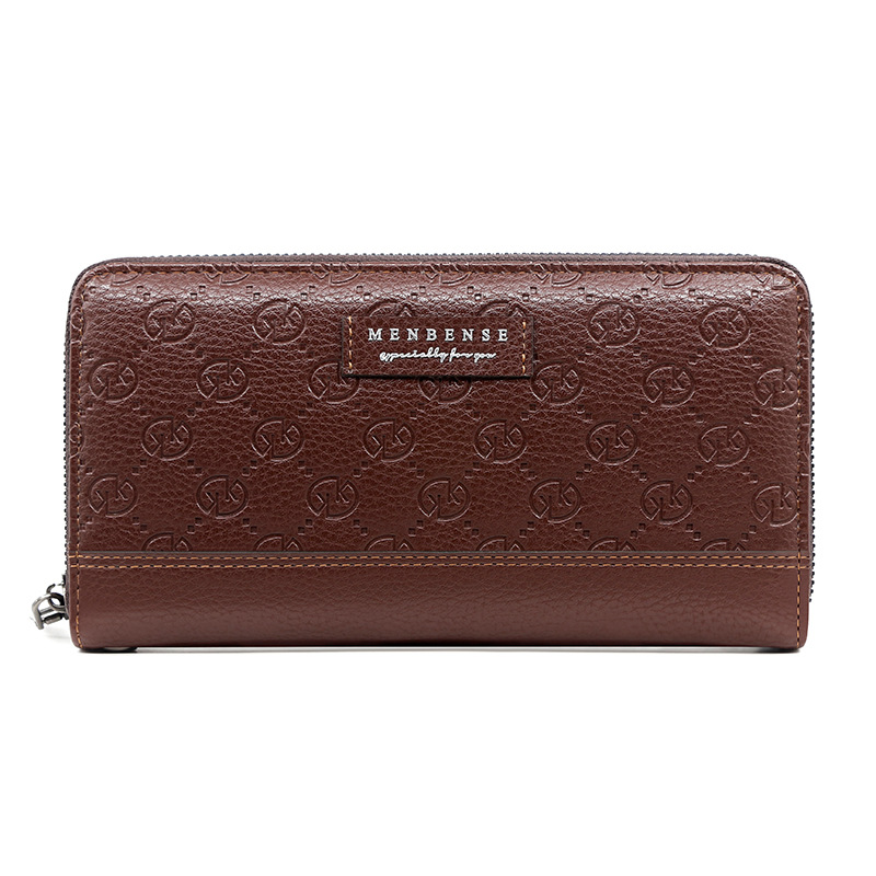 Estilo coreano de los hombres de larga cartera patrón en relieve cadena de moda bolsa de embrague de gran capacidad Multi-tarjeta de teléfono bolsa