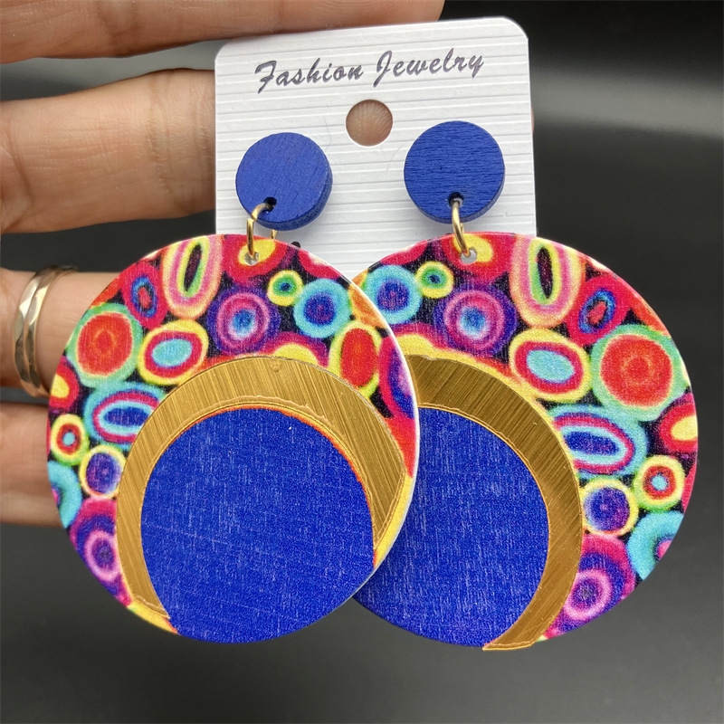 1 Pair Simple Style Round Stoving Varnish Wood Drop Earrings display picture 2