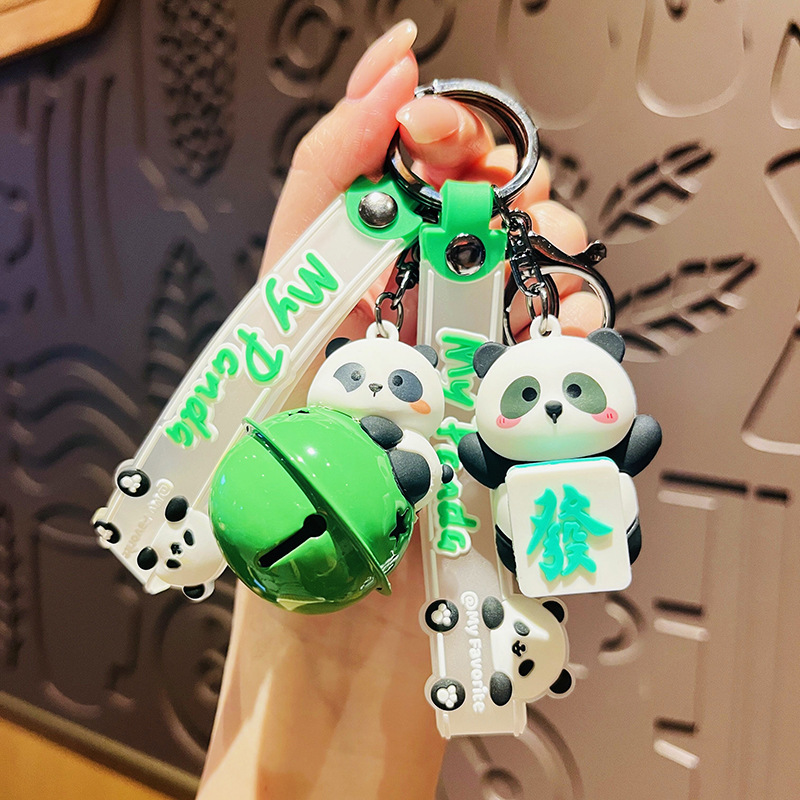 Creative rotating panda hand rope car keychain female exquisite cute cartoon doll couple schoolbag pendant small gift