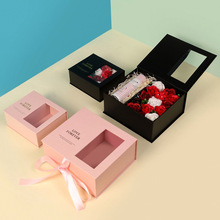 教师节透明开窗翻盖玫瑰花盒生日情人节鲜花伴手礼盒礼品包装空盒