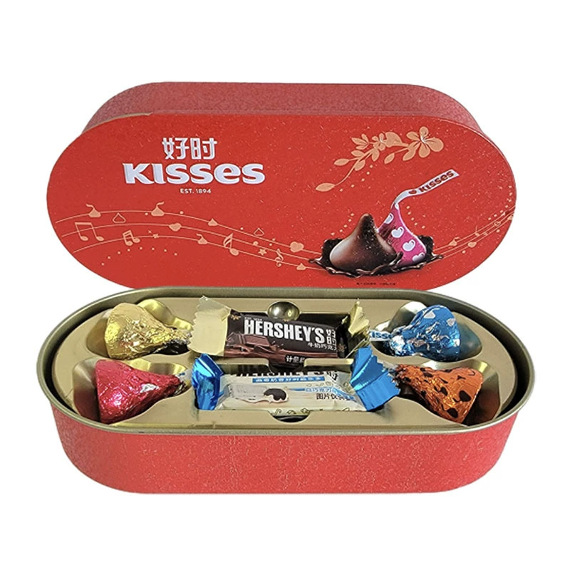 Жестяная подарочная коробка Hershey's Kisses молочный шоколад, push-pull, 4+2 шт., 16×7,5×3 см