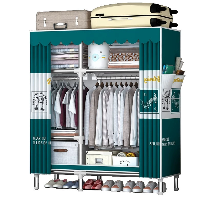 Simple wardrobe Household bedroom Strong durable rental house assembly cloth closet full steel thick thick shelf storage cabinet