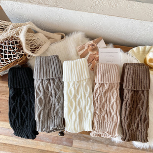 Knitted Wool Warm Leg Socks, Mid-Length Flip-Up Diamond Boot Covers, Autumn and Winter Foot Covers, Japanese Style Jk Pile Leg Covers