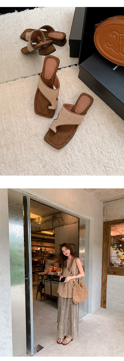 Dép sandal xỏ ngón nữ gót vuông mũi vuông phối màu thời trang — Kiểu dây buộc, Phong cách đơn giản chi tiết 5
