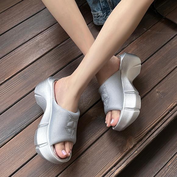 Dép sandal nữ đế dày gót cao mũi hở phong cách thể thao — Màu đen, Màu xám