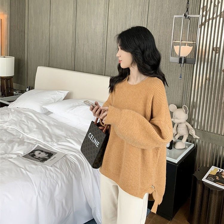 女士外穿针织上衣秋冬新款长袖针织打底衫网红设计感毛线宽松洋气|undefined