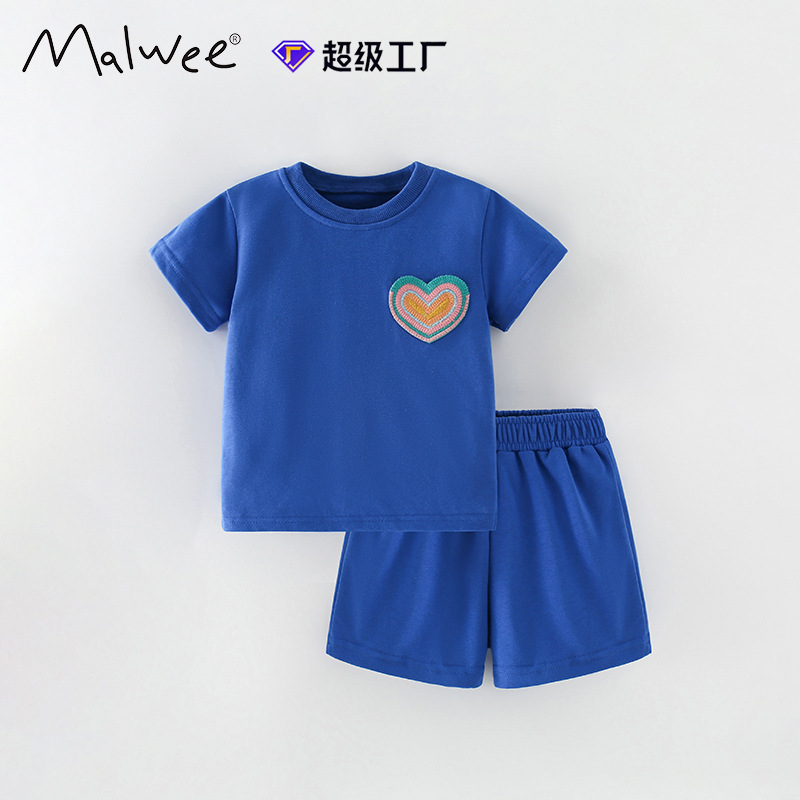 Malwee set de niños de verano nuevo estilo europeo y americano de cuello redondo de manga corta pantalones de cintura elásticos casuales de dos piezas