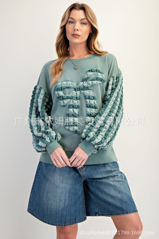 Amazon 25 秋の新クロスボーダーヨーロッパとアメリカの服リボンスプライシングプルオーバースウェットシャツファッショナブルなカジュアルトップ女性用|undefined