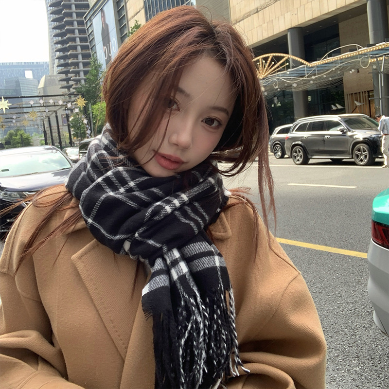 Bufandas a cuadros coreanas mujeres otoño invierno atmósfera de alto nivel nuevo estilo de calentamiento coreano para estudiantes chaleco regalo