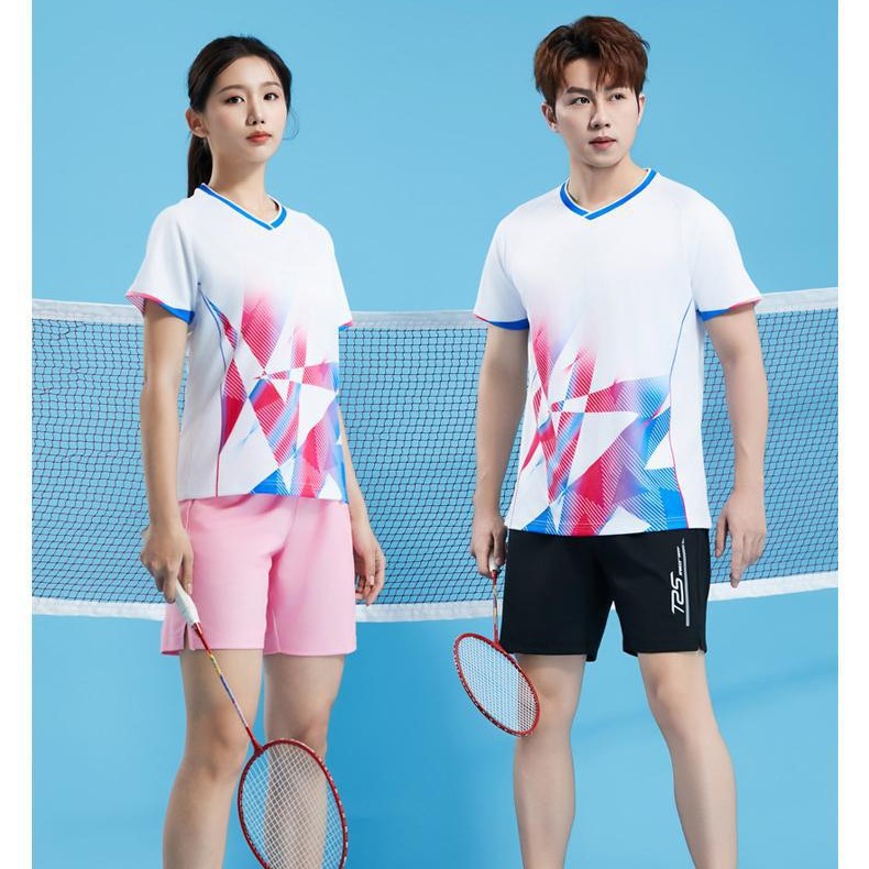 Hengleda 2025 New Short-Sleeved Badminton Clothing Sports Short-Sleeved Men's and Women's Quick-Drying Breathable Printed Competition Training Clothing