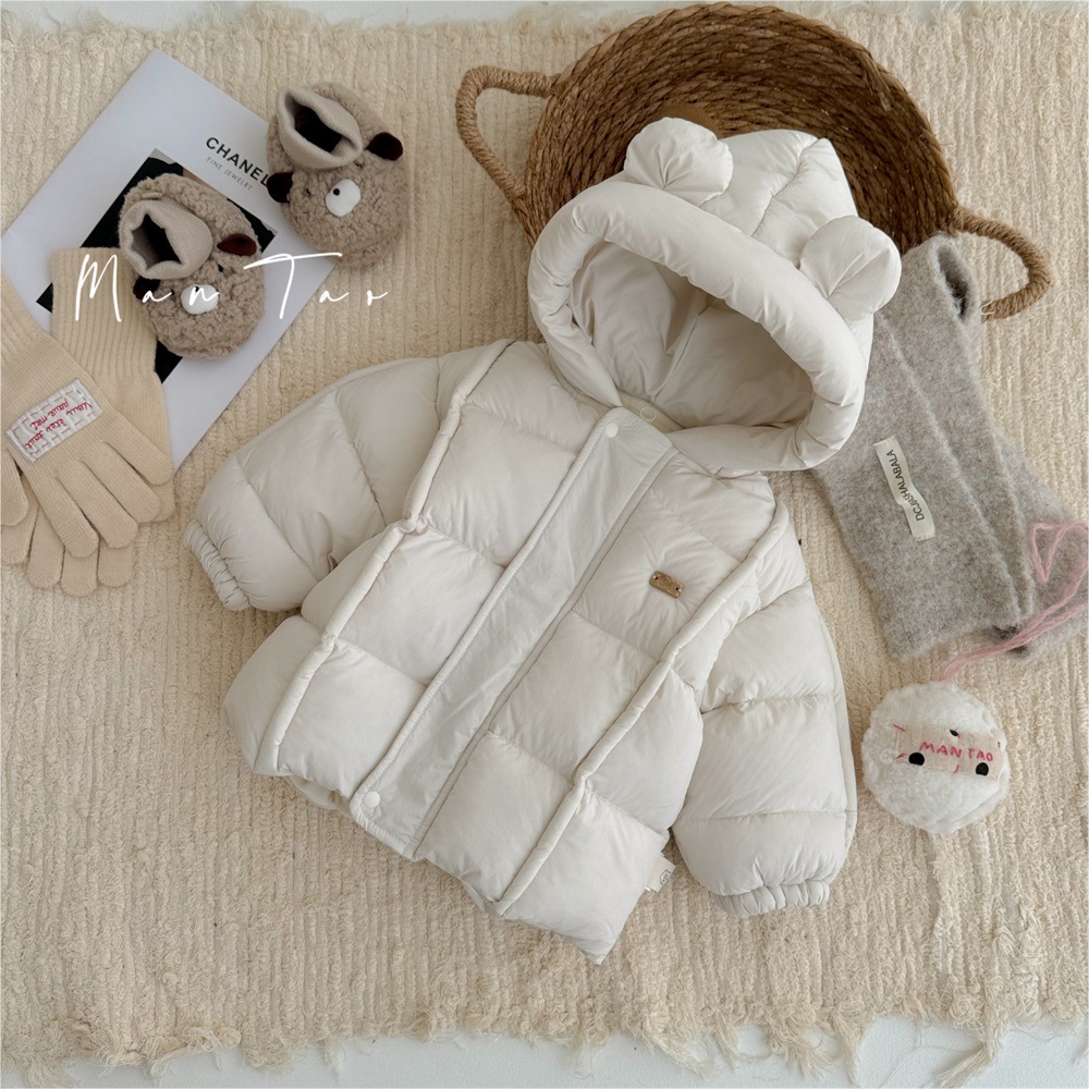 Chaqueta de algodón para bebé, ropa de invierno para hombres y bebés, oso lindo más chaqueta acolchada de terciopelo, chaqueta acolchada para bebés y niños coreanos, ropa exterior