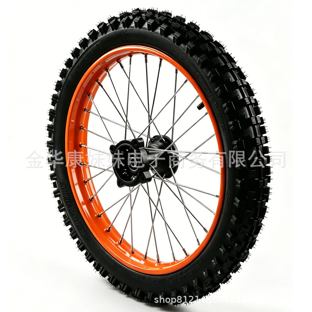 Off-Road Motorcycle Orange Front Wheel 70/100-17 Wheel Hub with Outer Tire, Inner Tube, Bearing, Electric Off-Road Motorcycle