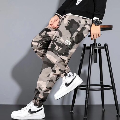 Men's Loose Straight Leg Cargo Pants Autumn/Winter Version Korean Style Tied Pants Casual Trouser Mid Waist Trendy