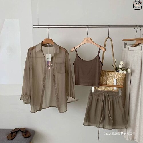 Sheath Sun Protective Shirt Top + Slimming Tank Top + Loose Matching Shorts Women's 3-Piece Set