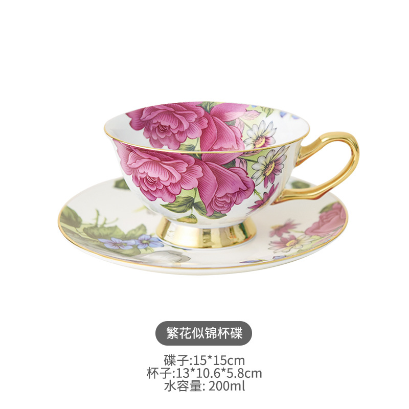 Taza de café de porcelana de hueso de oro de estilo de lujo ligero taza de té de la tarde británica taza de desayuno de alto grado taza y platillo de alta apariencia de niña