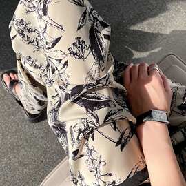 胖MM加肥加大码雪纺冰丝阔腿裤女夏季新款休闲水墨画扎染直筒裤女