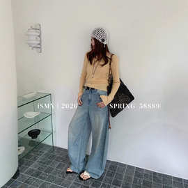 SMX58889爆款水钻弯刀裤女2026爆款满天星钻石雨宽松阔腿牛仔裤女