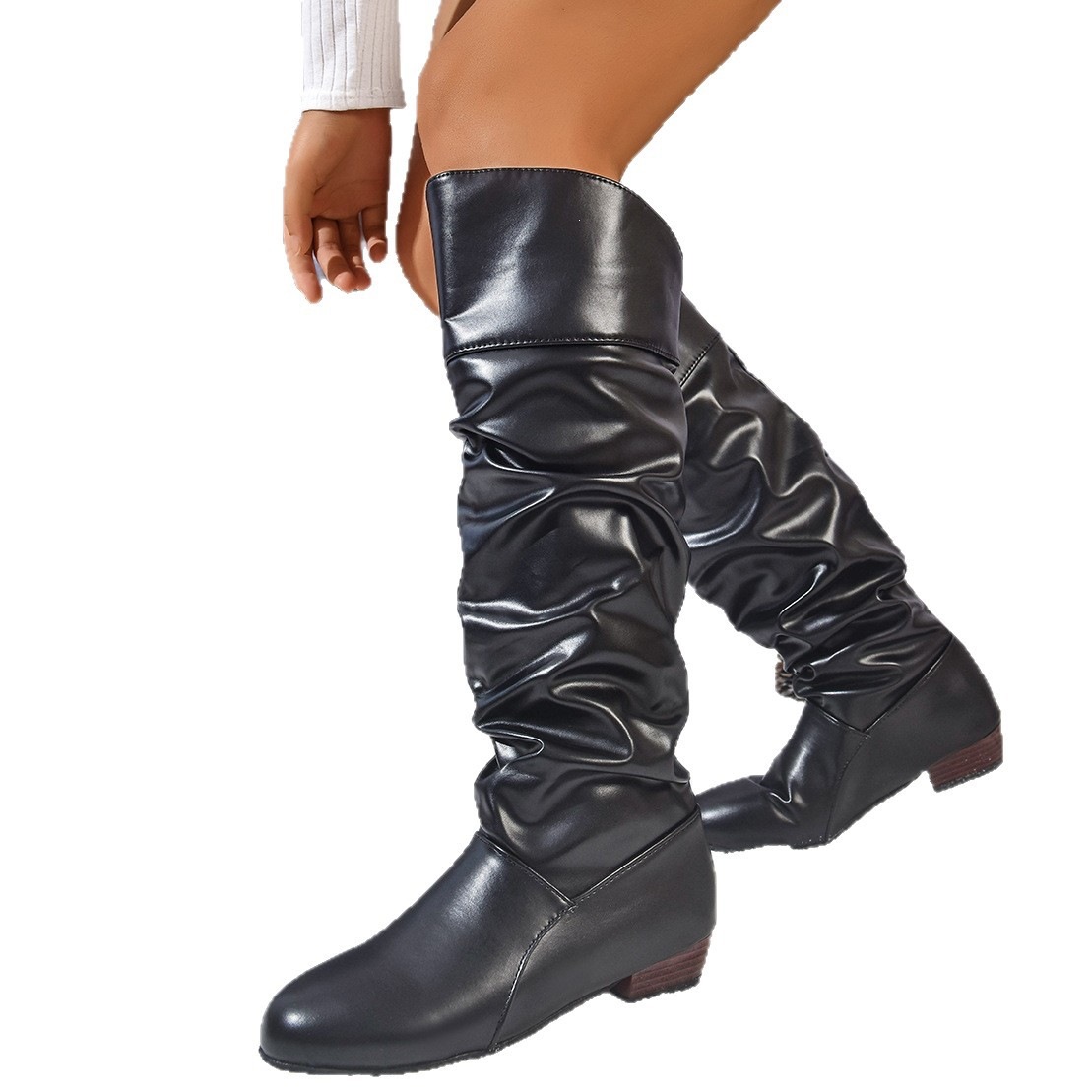 Botas Altas Fruncidas para Mujer, Tela, Suela de Caucho, Térmicas, para Uso Diario