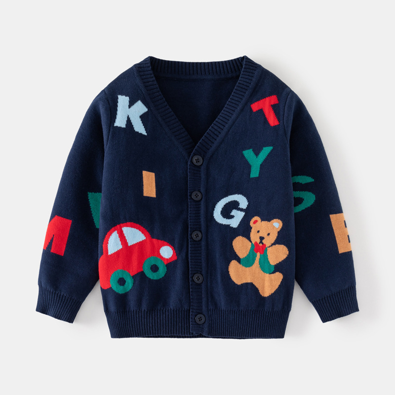 Tengyun Pigeon Children's Clothing Boys Sweater Wholesale 2025 Spring and Autumn New Children's Cartoon Jacquard Knitted Cardigan Jacket Trendy