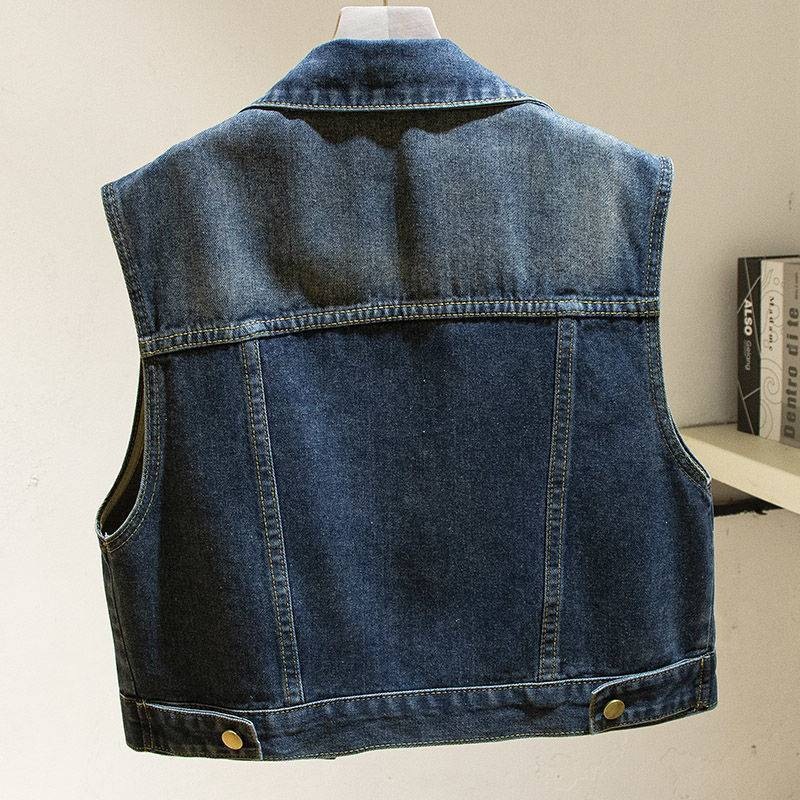 Primavera y otoño nuevo chaleco vaquero femenino retro versión coreana relajada, delgada, corta, chaleco sin mangas