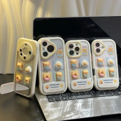 Butter Bear スタンド Apple 16Pro クリームケース 透明 iPhone15Promax 携帯電話ケース オールインクルーシブ