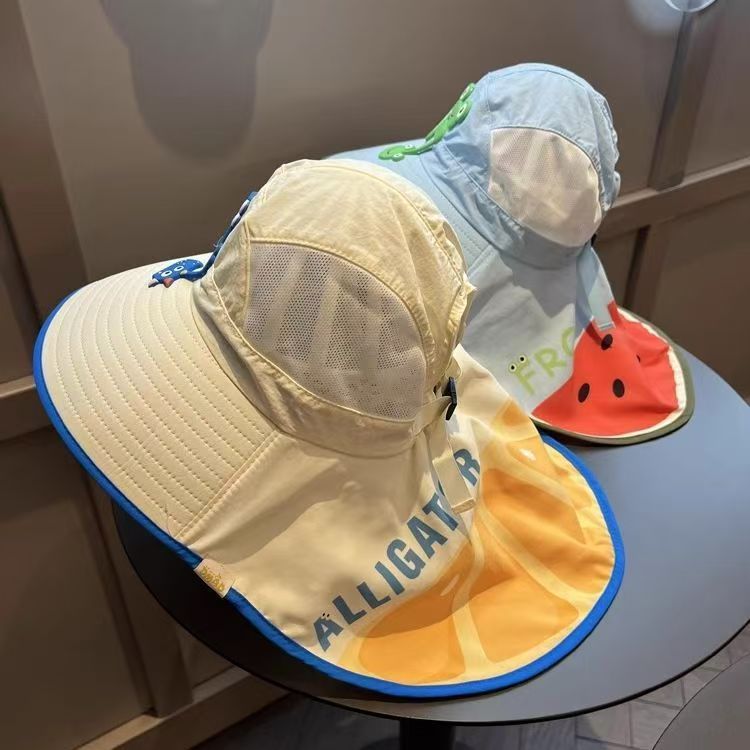 儿童夏季遮阳帽大檐女童网防晒披肩帽男宝宝沙滩渔夫帽户外太阳帽