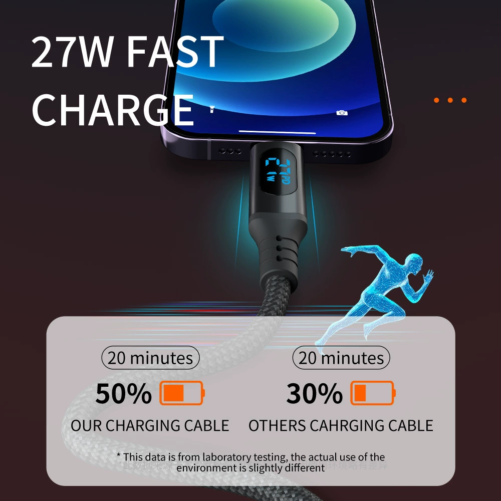 Подходит для Samsung Huawei Apple iPhone, цифровой дисплей, функция 100W быстрой зарядки, кабель данных TYPE-C, PD, цифровой дисплей, быстрая зарядка