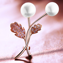 时尚流行配饰 铜微镶锆石胸花 天然珍珠花朵优雅毛衣丝巾扣 X1922
