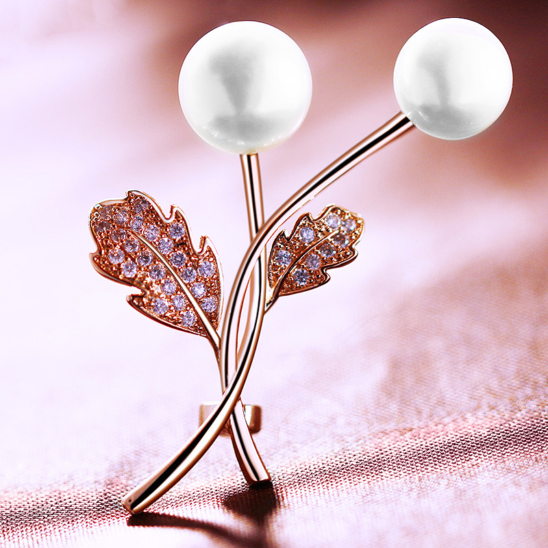 时尚流行配饰 铜微镶锆石胸花 天然珍珠花朵优雅毛衣丝巾扣 X1922