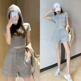 休闲运动套装女2026夏季时尚阔腿短裤短袖两件套健身瑜伽服跑步女