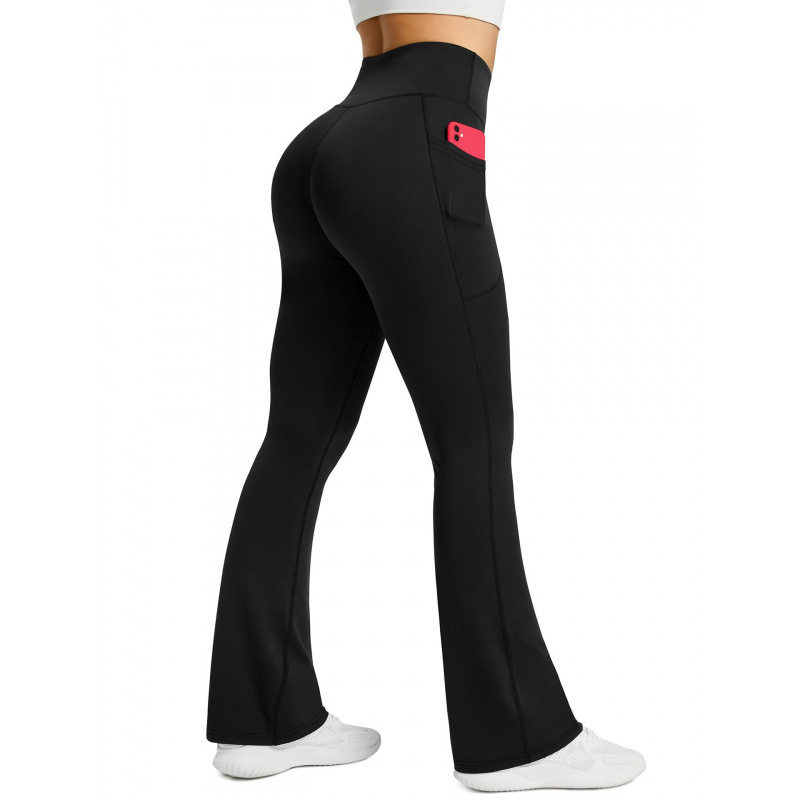 Cross-Border Hot-Selling High-Waisted Flared Yoga Pants for Women with Pockets, Stretchy Bell-Bottom Pants, Slimming Fitness Leggings, Butt-Lifting