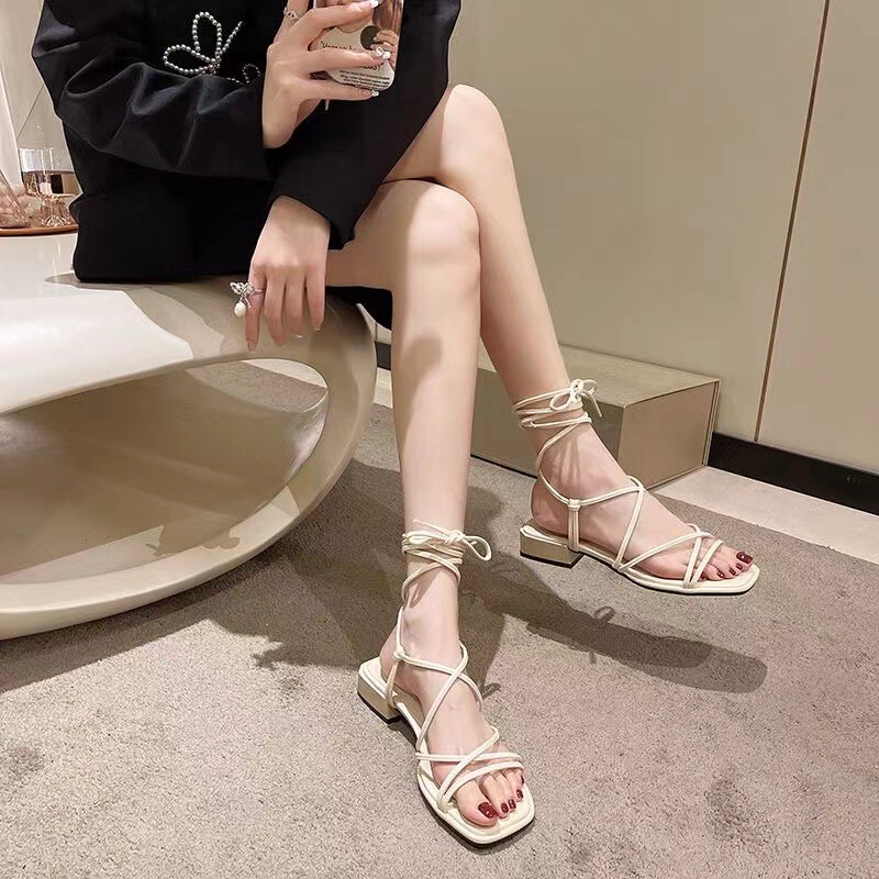 Retro sandals fairy style lace-up women's flat summer new gentle fashion all-match Roman shoes beach fashion manufacturers Retro sandals fairy style lace-up women's flat summer new gentle fashion all-match Roman shoes beach fashion manufacturers