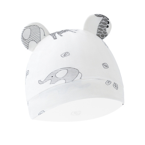 Foreign Trade European and American Newborn Baby Hat Cartoon Printed Double-Ear Infant Cap 0-3 Months Baby Hat 8320