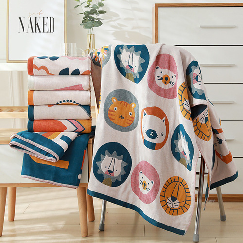 Manufacturer wholesale new four-layer gauze bath towel cartoon cotton household adult bath towel absorbent beach towel bath towel
