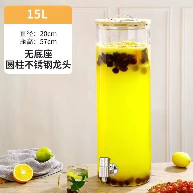 Hervidor de agua fría botella de vino de vidrio barril de bebida barril de cerveza con grifo frutas barril de té barril de jugo recipiente barril