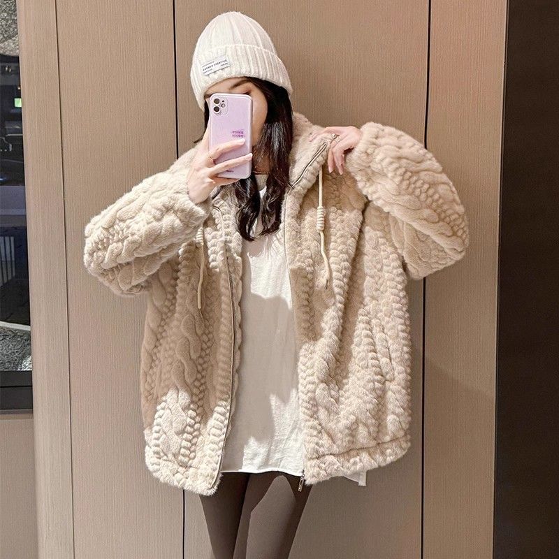 獭兔毛皮草外套女年轻款冬季韩版宽松立领加厚水貂毛麻花大衣